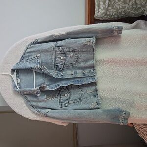 Women's distressed, cropped Jean Jacket